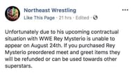 Northeast Wrestling confirmed the situation on their facebook page